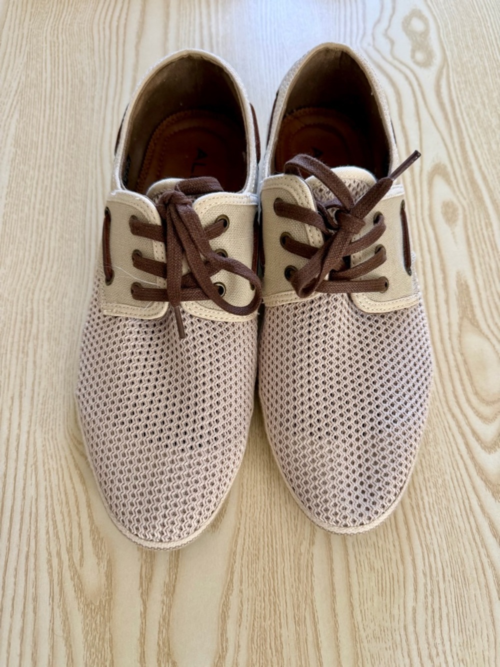 Aldo Beige Mesh Lace-Up Loafers with Brown Laces